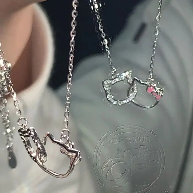 Hello Kitty Necklace Student Cartoon Double Ring KT Cat Necklace Collar Design Instagram