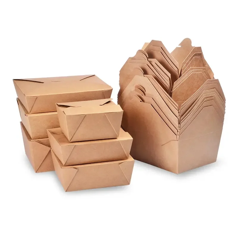 Disposable Waterproof Fast Food Packing Takeaway Take Out Snack Lunchbox Kraft Paper Food Containers Box Packaging