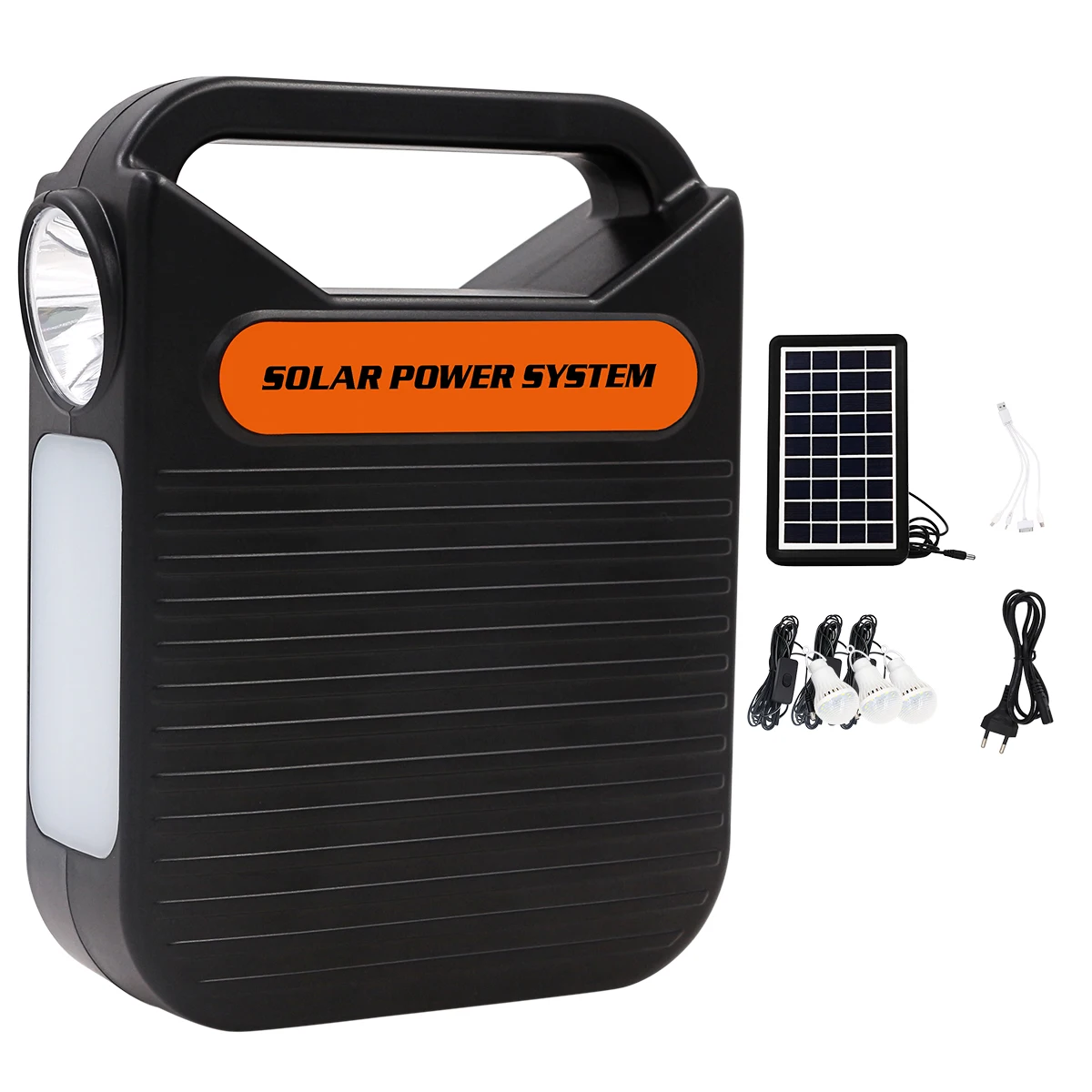 Portable Solar Lighting Power System with Solar Panel and bulbs for home and outdoor with USB Fast charging