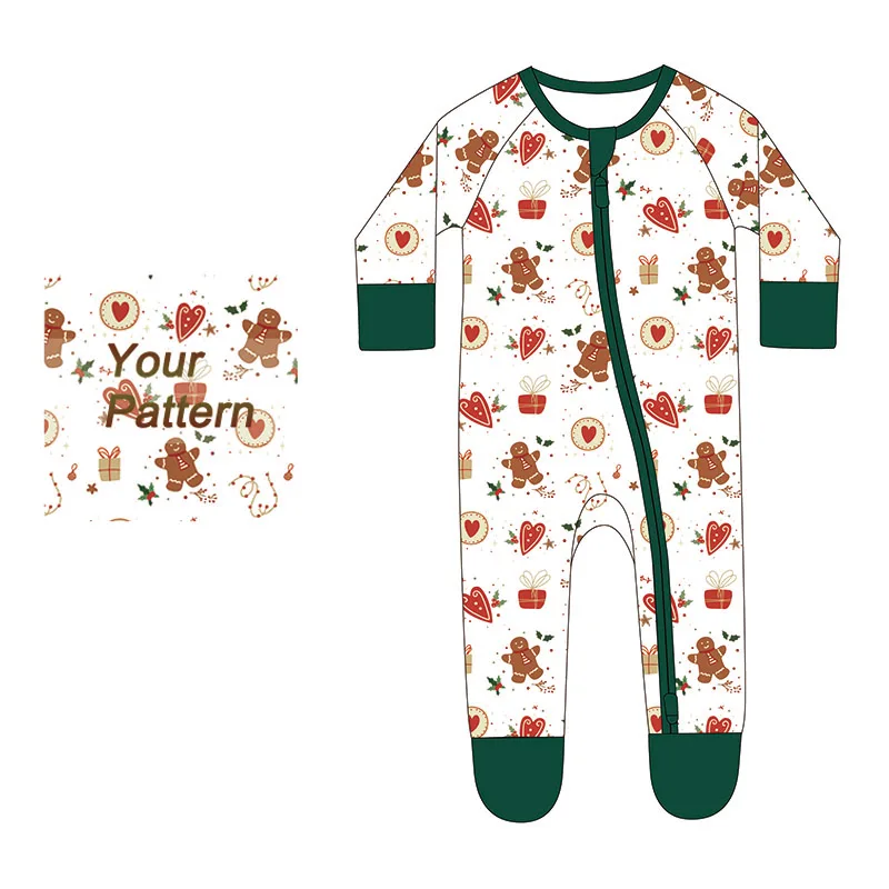 Custom Patterns Printed Long Sleeve Knit bamboo Baby Girls Rompers Summer Zipper Toddler Kid Pajamas Sleepwear Clothing For Baby