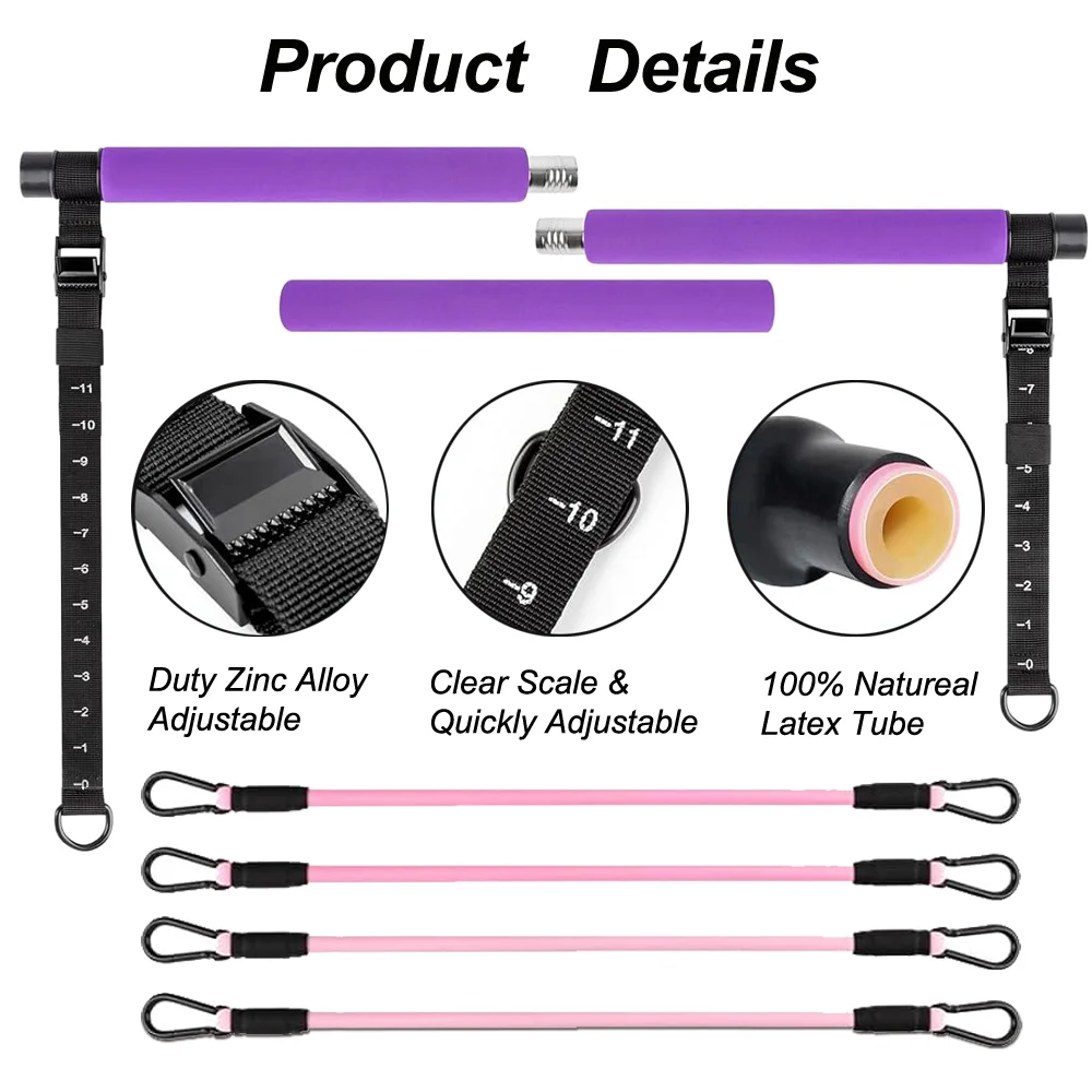 GEDENG Resistance Bands Set Workout Bar Pilates Bar Kit Exercise Elastic Bands Handles And Door Anchor for whole Body Train