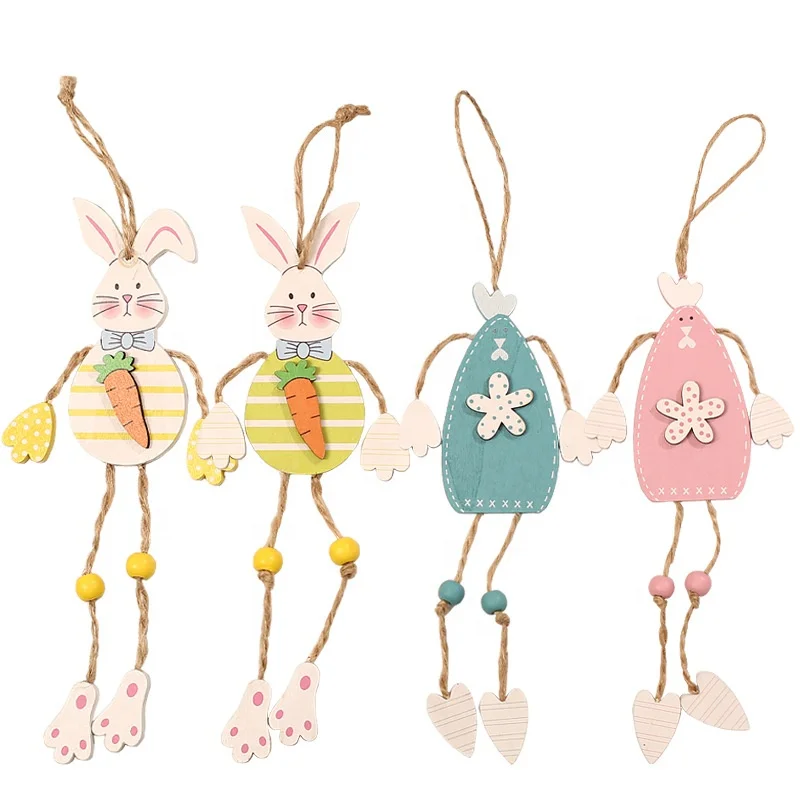 
Easter ornaments cute bunny wooden decorations hanging pendant for tree 
