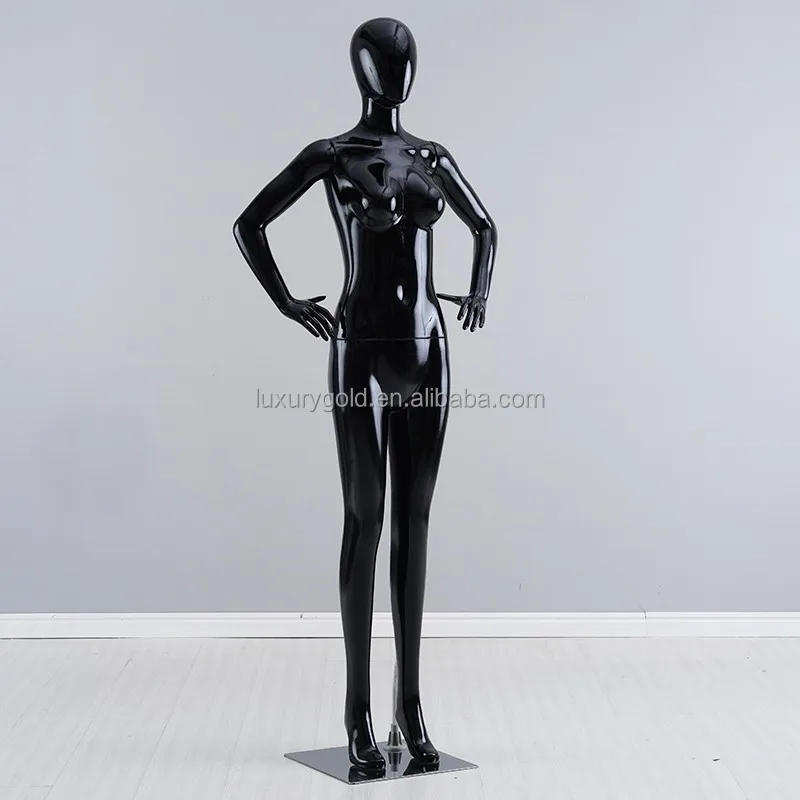 Window Shop Display Clothing Lady Stand Mannequin Women Plastic Full Body Gloss Black Female Mannequin for Sale