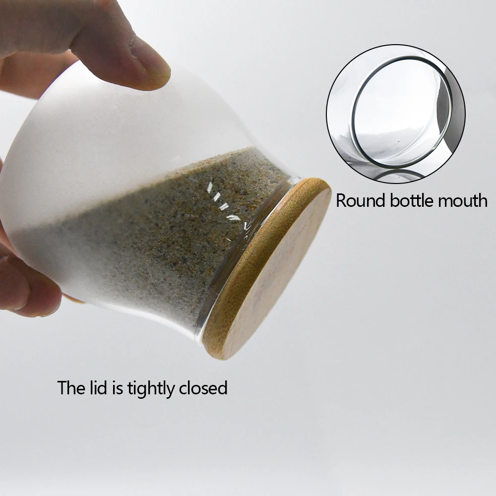 Glass Coffee Nuts Canister Airtight Clear Matte Glass Jar 8*8cm With Bamboo Lid For Kitchen Storage Jar