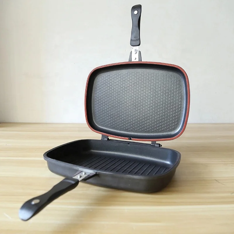 
forged 2 in 1 stove bbq big non-stick pans italy side face frying double-sided die cast aluminium dasini desini double grill pan 