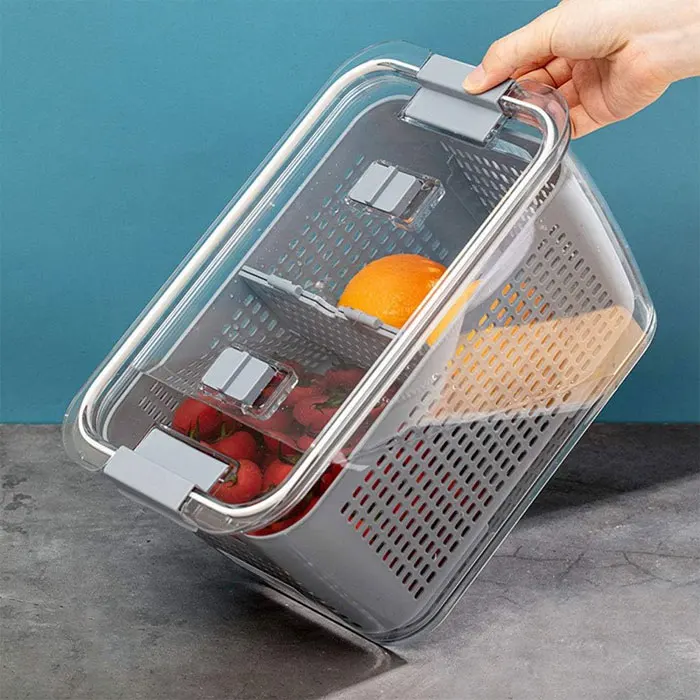 Food Grade 5.5L Household Refrigerator Fresh-keeping Box Kitchen Drain Basket  Thickened Double-layer Storage Box