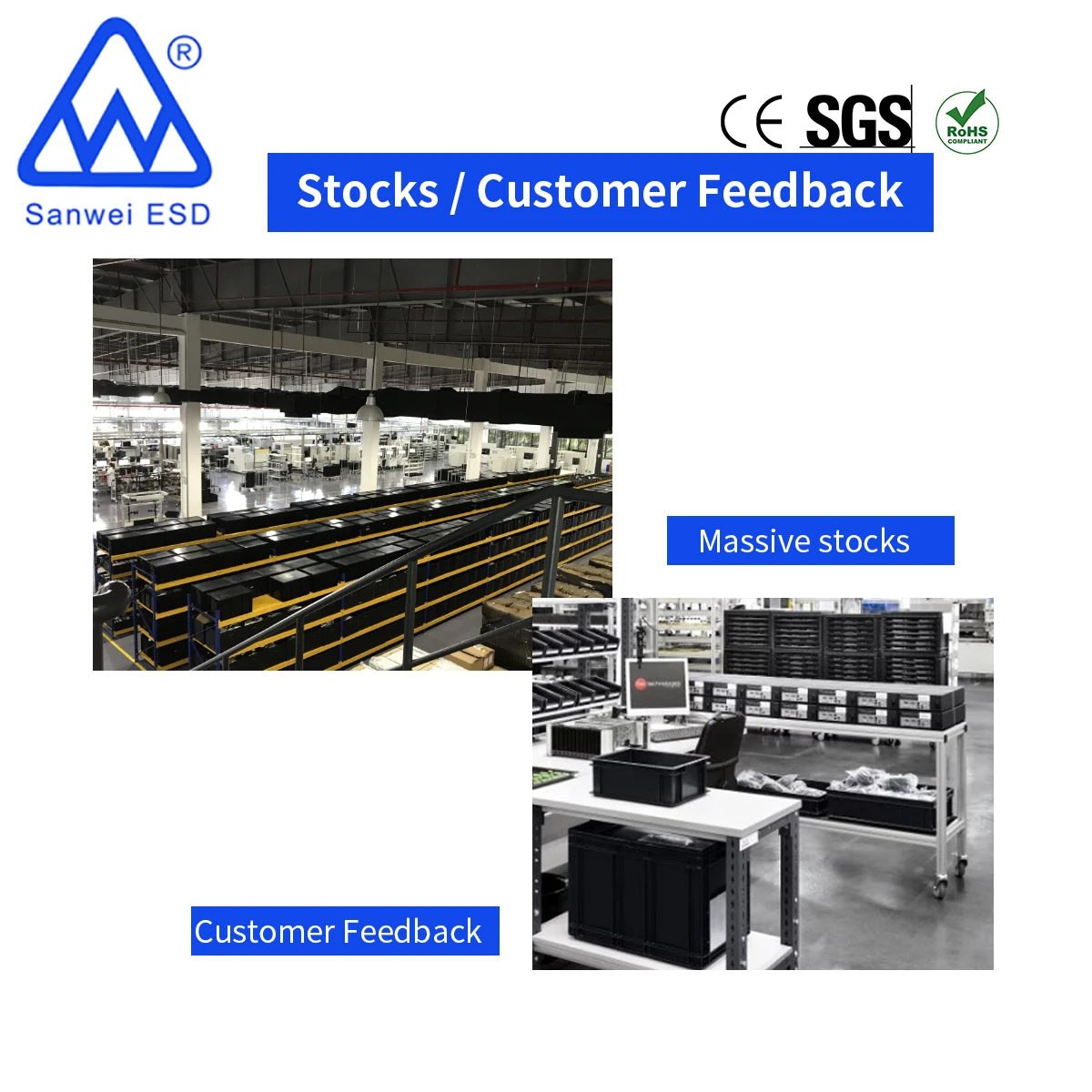 Пластиковый черный электронный лоток для хранения 3w-9805128 ESD