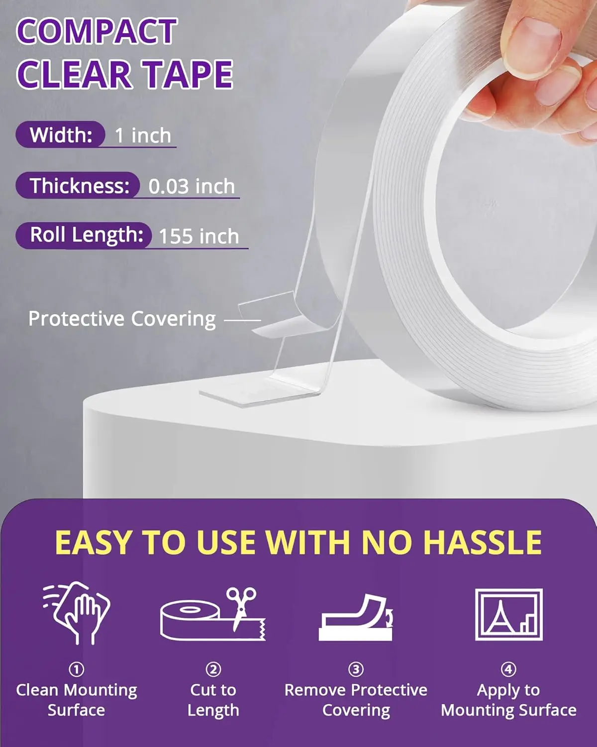 Double sided mounting tape Double Sided Tape Heavy Duty, Clear Removable Mounting Tape, Multipurpose Strong Transparent