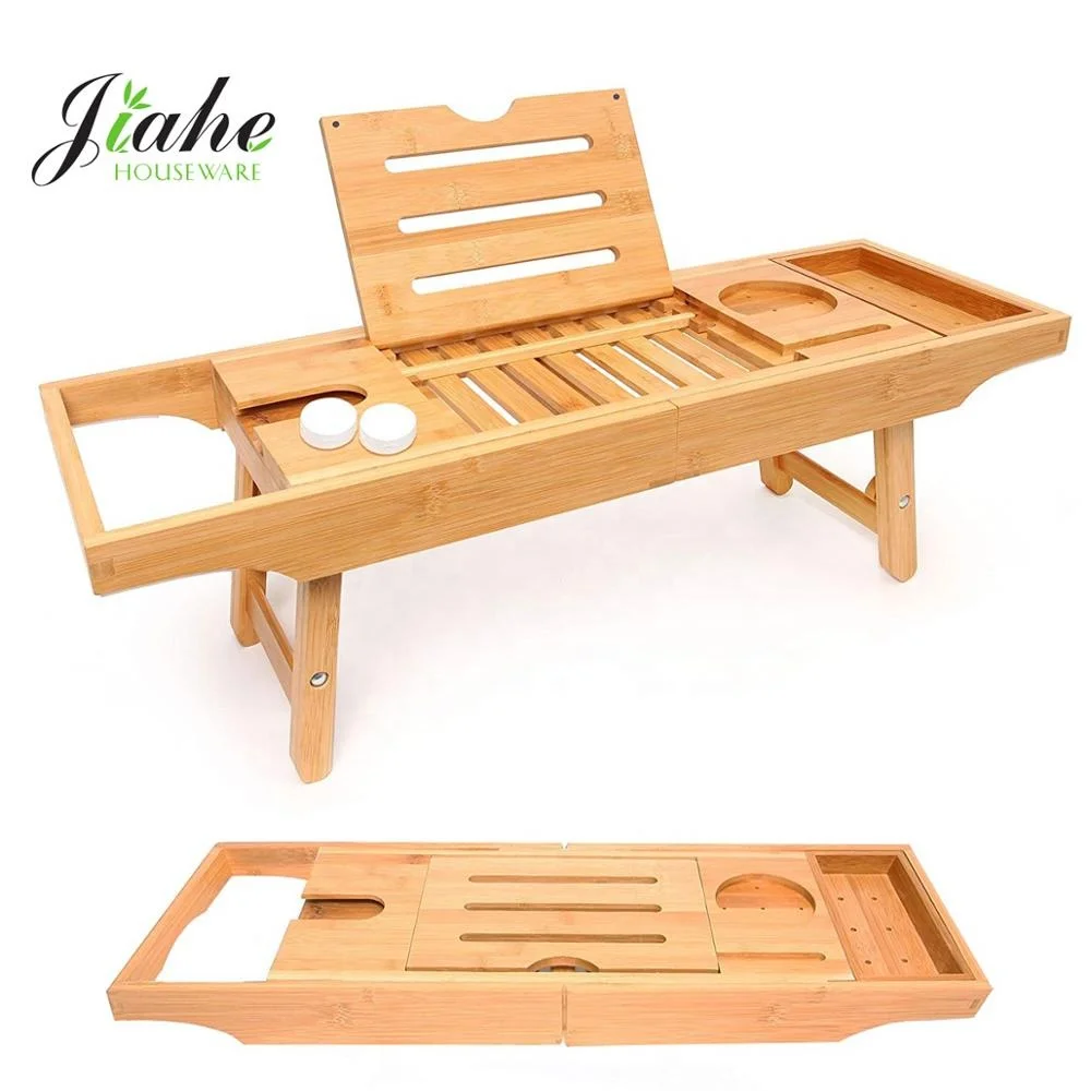 Бамбуковый 2 в 1 полностью регулируемый поднос для ванны и кровать с складными ножками