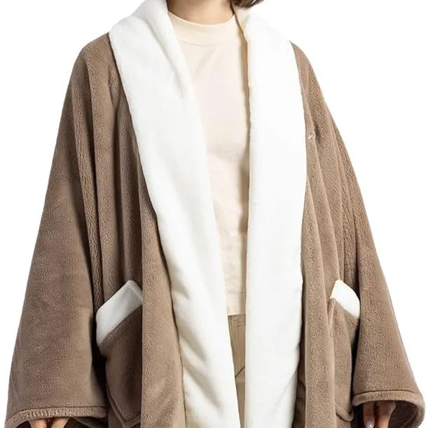 Flannel Fleece Wearable Blanket with Sleeves Soft Plush Cozy Throw Blanket with Pockets Warm Wrap Blanket Machine Washable