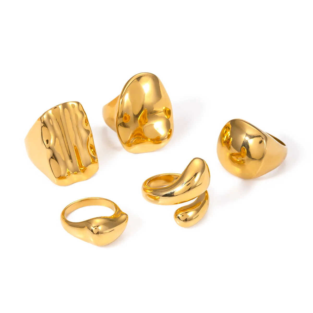 Minimalist Stainless Steel Rings Gold Plated Unisex Chunky Water Drop Textured Set Irregular Jewelry Design