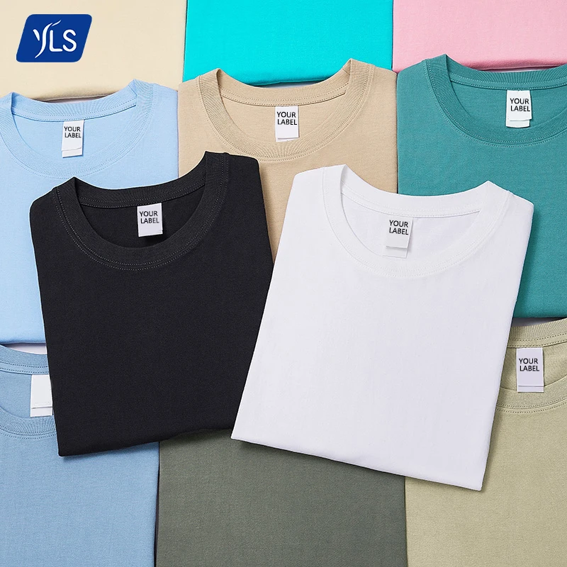 YLS 230 g 8.1 oz Custom Logo Casual 100% Cotton Tshirts Solid Color Short Sleeve Crewneck Tshirts Blank T Shirts