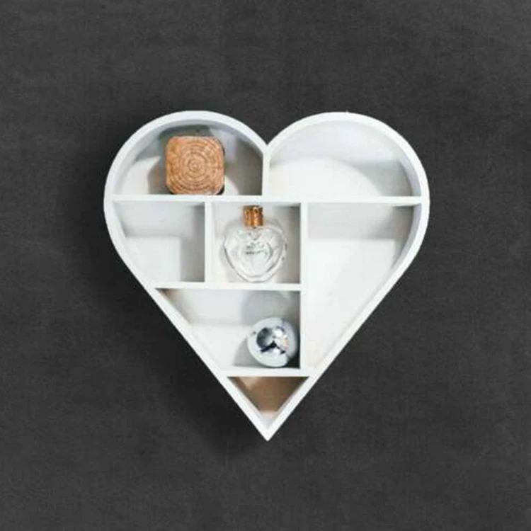 Display heart shape grid storage wall shelves wooden Rustic Brown Display Storage Wall Mounted Bookshelf Wooden Floating Shelves