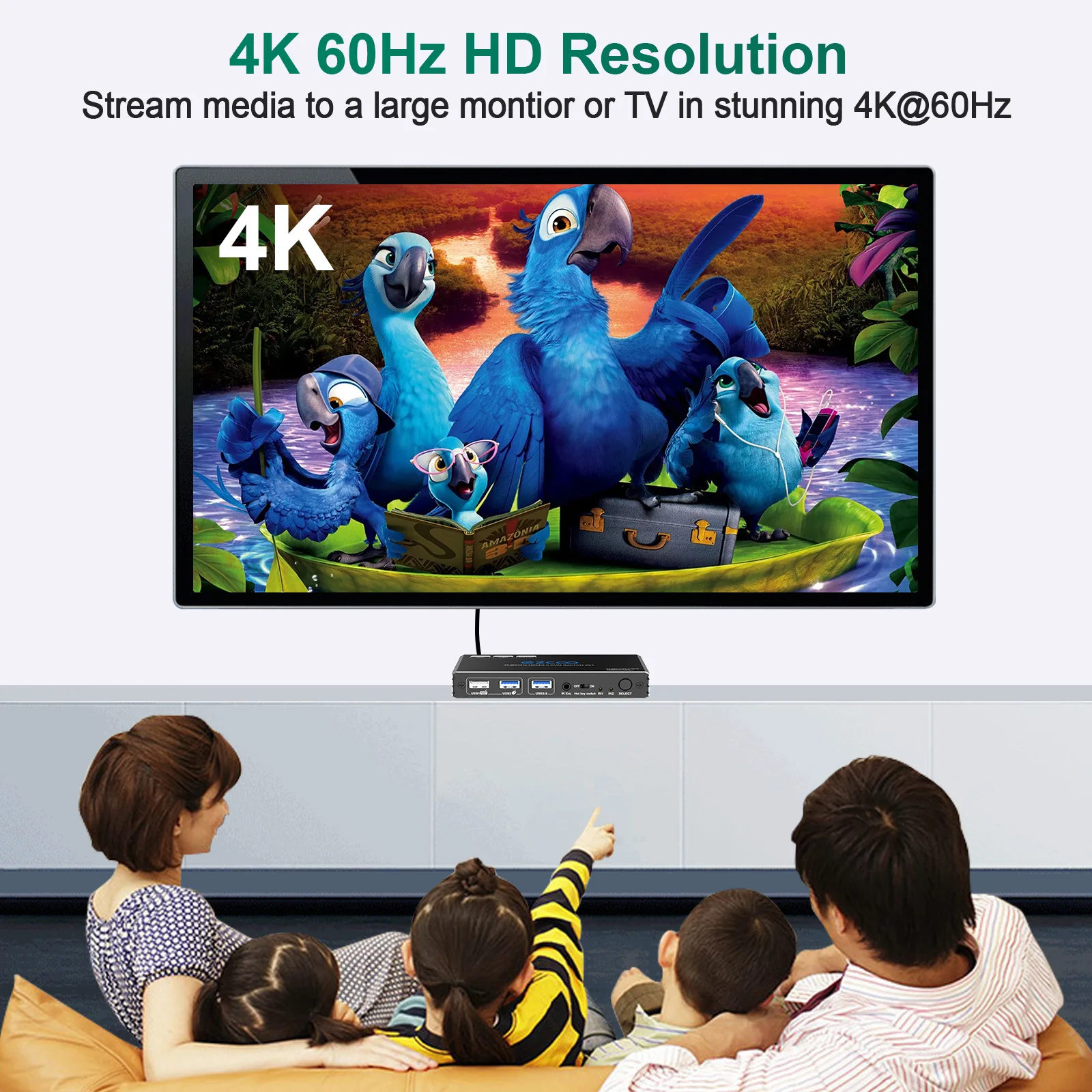 USB 3.0 KVM Switch 2x1 HD-MI 2 Computer Share Keyboard Mouse Printer Scanner Mac W-indows HDCP Bypass 2 USB3.0 Cable 2.1 HDMI