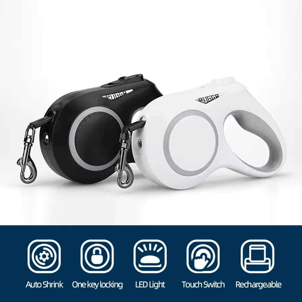 Outdoor Walking Extendable Pet Traction Rope Light Retractable Belt Portable Rotation Pet Rope with LED Light