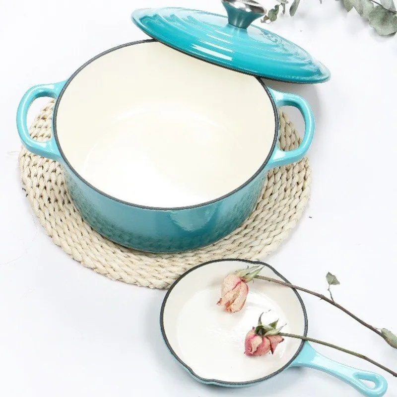 Top quality round luxury kitchen dinner red round cooking enamel cast iron non stick soup casserole pot set