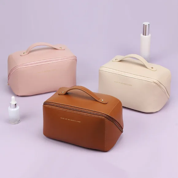 New Makeup Bag Convenient Travel Waterproof PU Leather Easy Carry Large Capacity Cosmetic Bags Two Piece Set