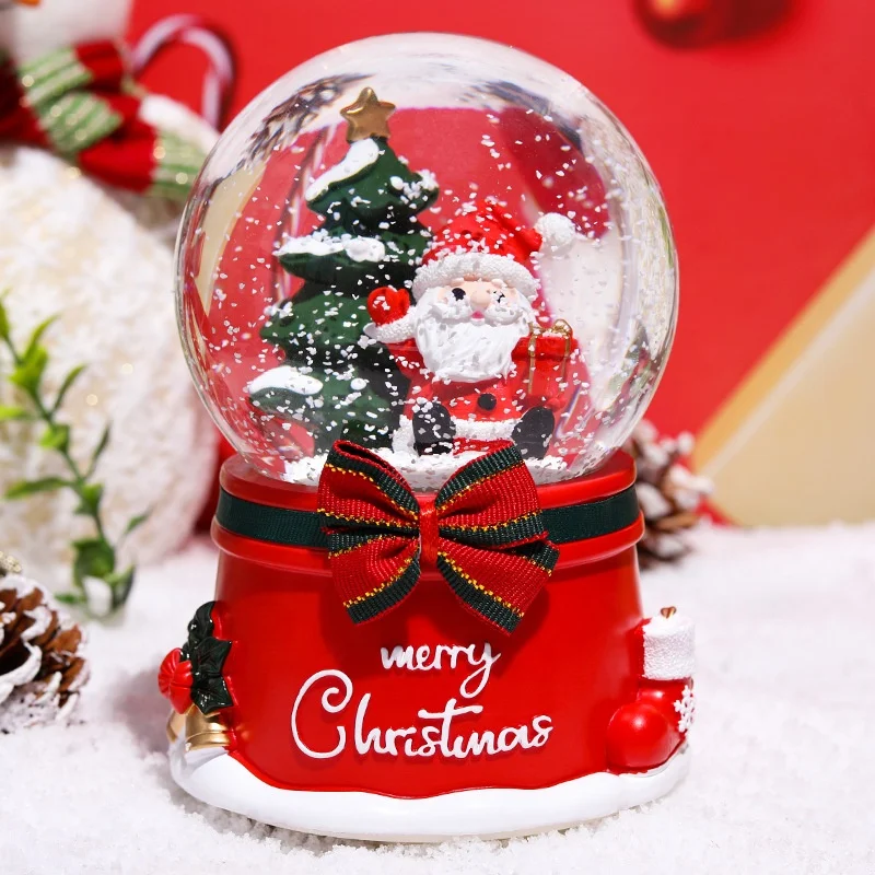 Children Christmas Gift Snow Santa Claus Snowman Rotating Christmas Crystal Ball Music Box