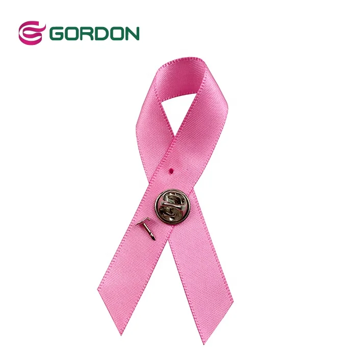 Gordon Ribbons Handmade Aids Awareness Ribbons Pink Satin Aids Ribbon Bow With Metal Button Custom Caracters Girls