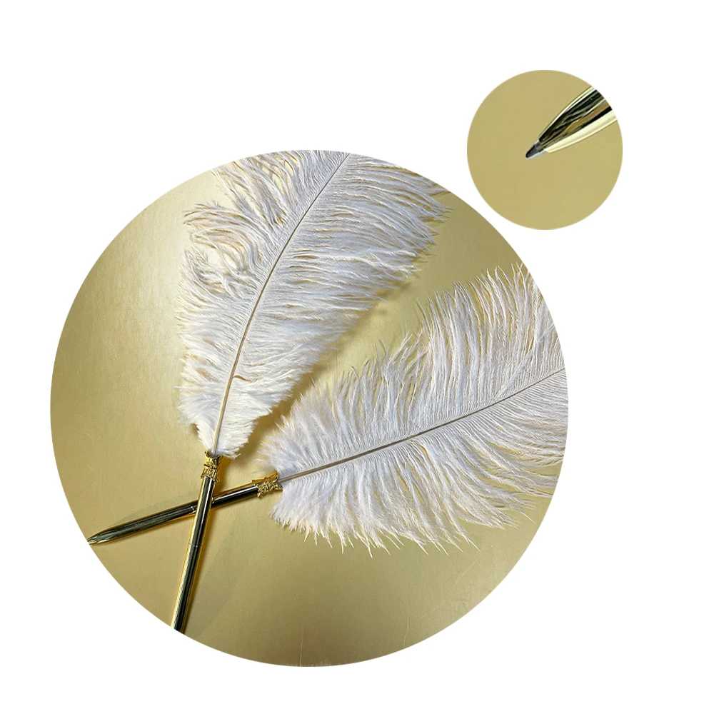 Wedding White Ostrich Feather Guest Book Luxury Feather Ballpoint Pen Signing Pen