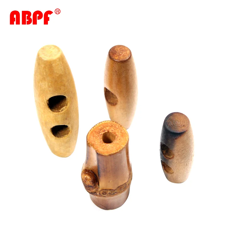 Garment Accessories Olive Round Cord Lock Decorative 30mm Long Natural Wood Button for Winter Coat
