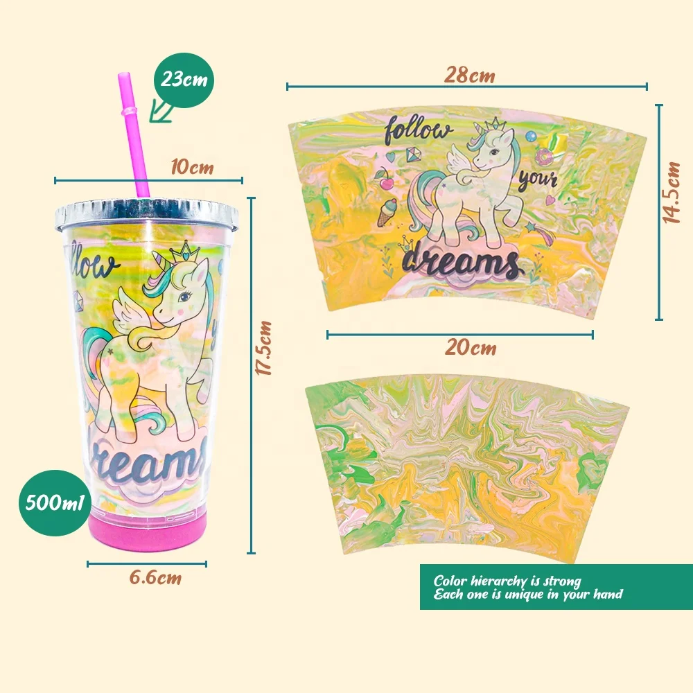 Customization 16.9 OZ DIY Clear Double Wall Tumbler Cup with Lid Straw and Built-in fluid drawing card For Iced Drink Tea Coffee