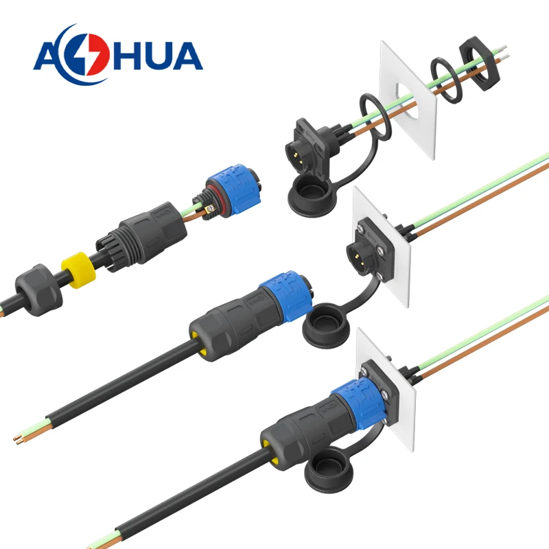 AOHUA Livestock Breeding Lighting Waterproof Connector K15 3pin Assembly Male Female panel Mount Push Lock Fast Connector