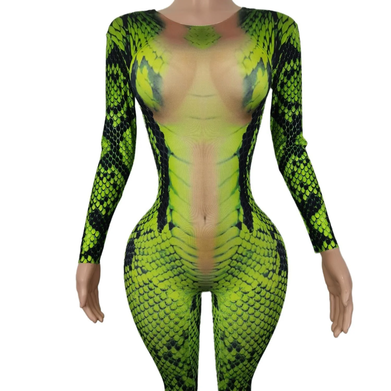 Sexy Snake Print Cosplay Costumes Ladies Rompers Showgirl Leotard Night Club One Piece Bodysuit Women Stage Performance Jumpsuit
