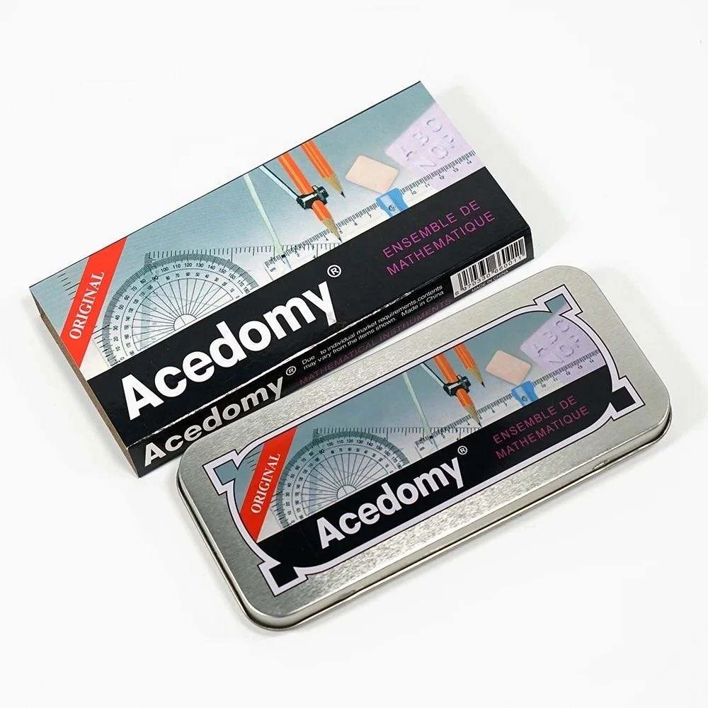 12 PCS Compass Math Set Iron Box Instruments Mathematical Ruler Geometry Set For Geometry Box