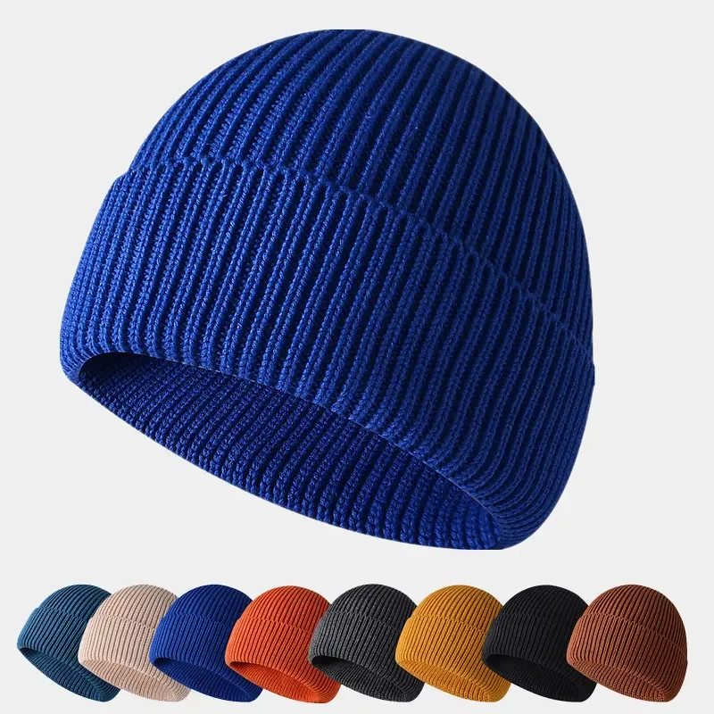 High Quality Winter Plain Dyed Custom Beanie Hat 100% Cotton Warm Knitted Beanies Custom Logo beanie knit hat