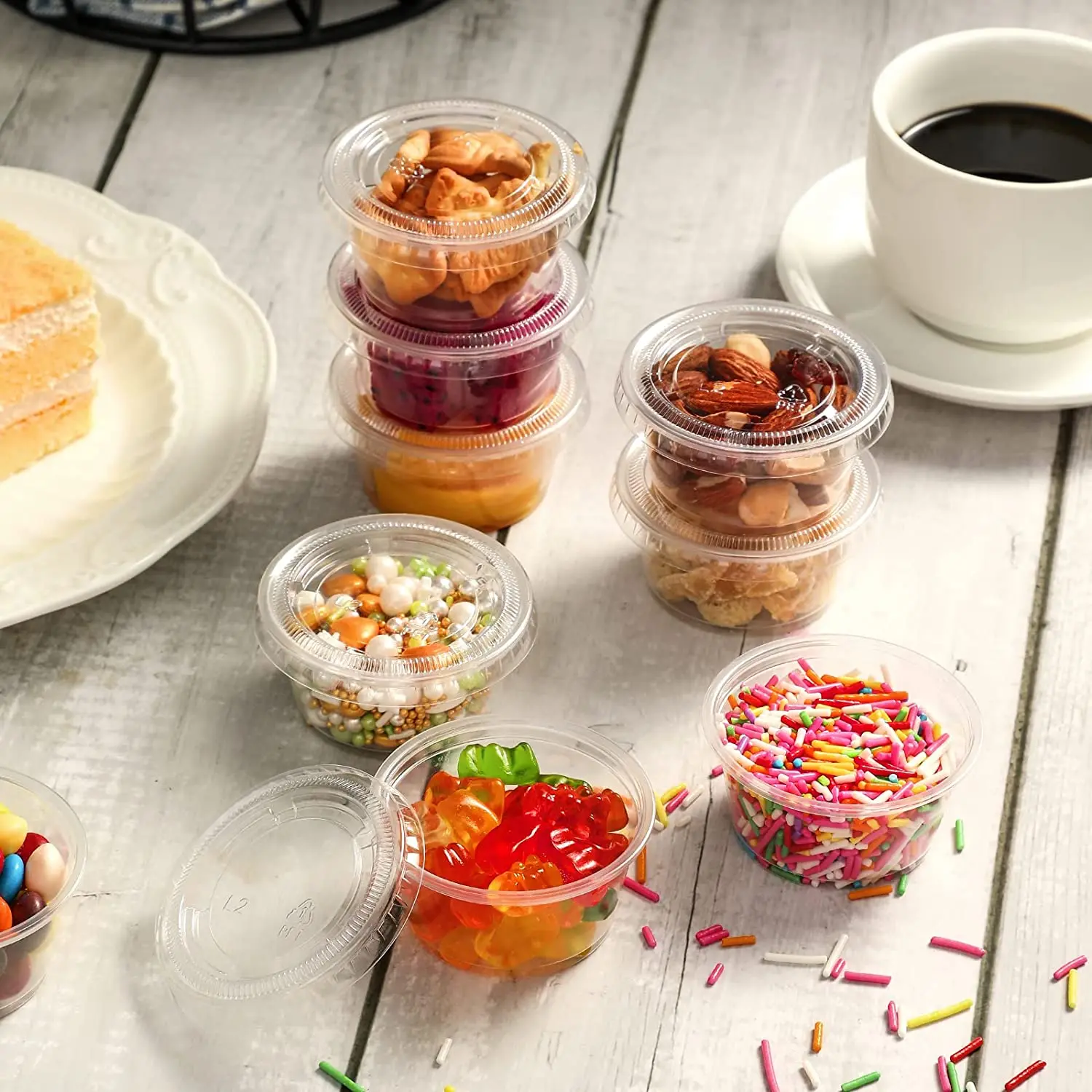 Disposable takeaway plastic small 1oz 4oz souffle portion cups condiments dipping sauce cups with lids