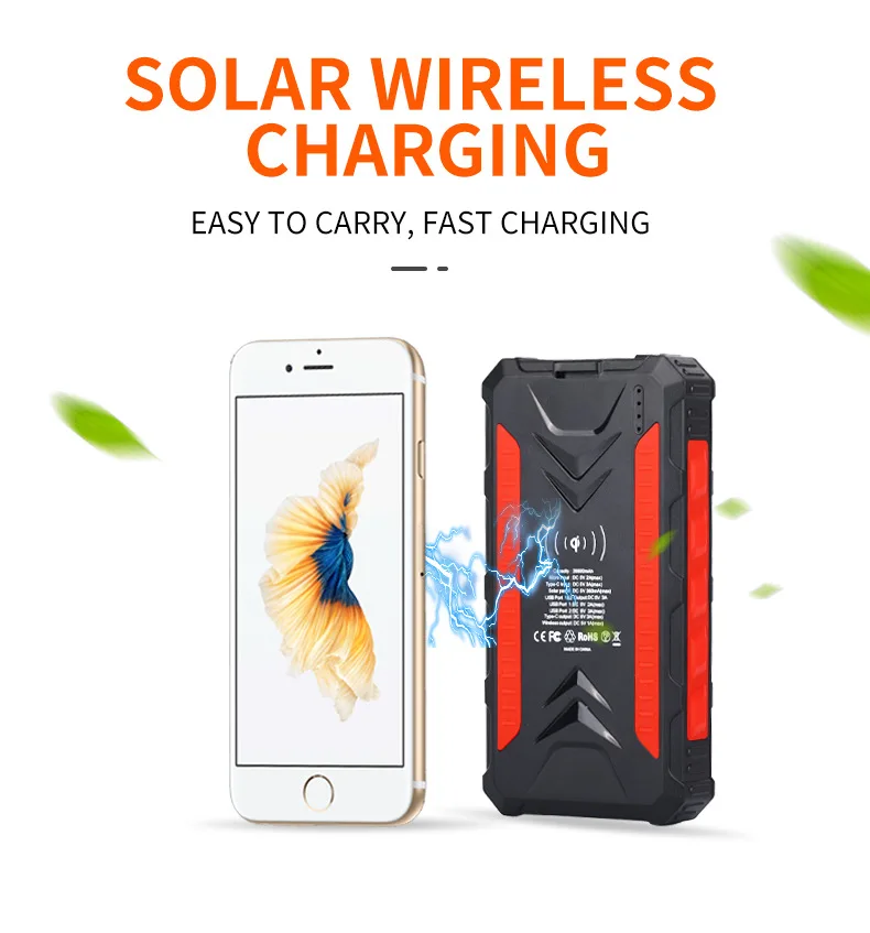 Solar Power Bank Wireless Magsafe Magnetic Charging 26800mah Power Banks External Battery Cellphone Fast Charging with Dual LED
