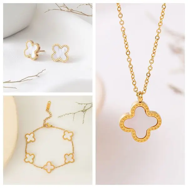 Fashion stainless steel jewelry set Necklace earrings bracelet four-leaf clover jewelry set