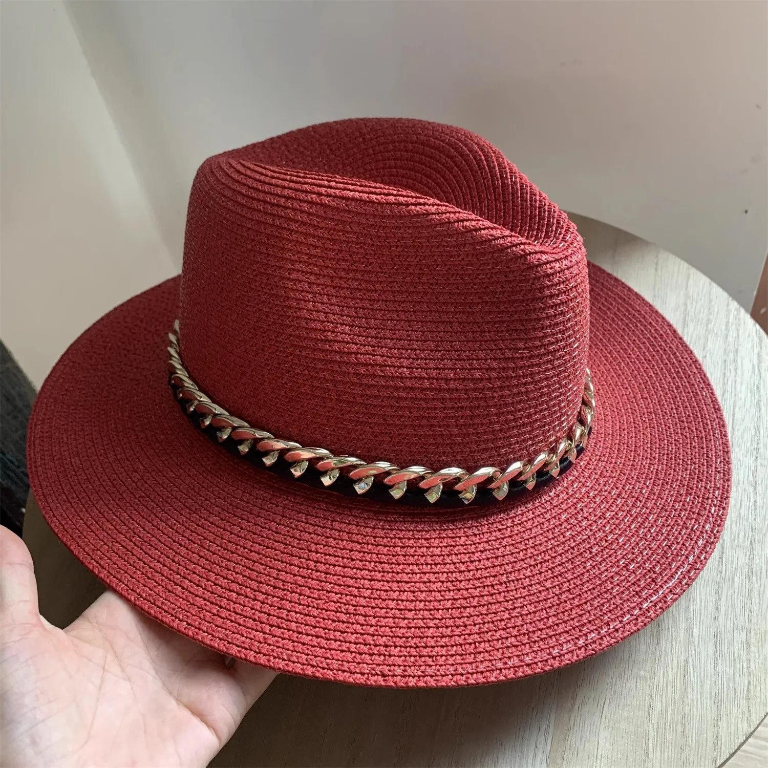 Outdoor Summer Travel Fedora Wide Brim Solid Color Paper Panama Hat Beach Fishing Sun protection Straw Hat