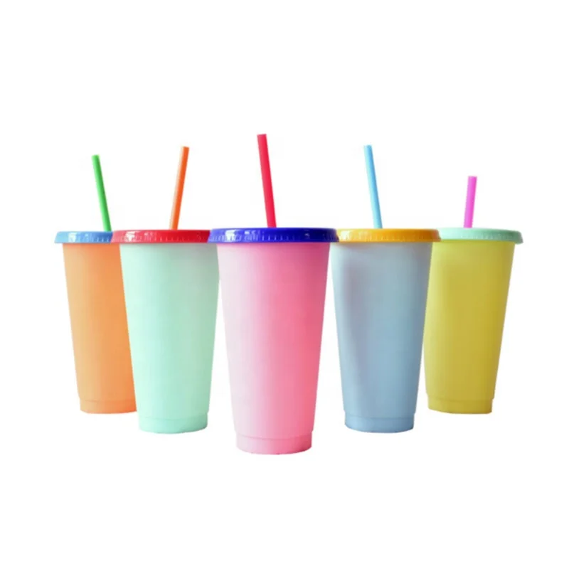 Color Changing Custom reusable Summer Food Grade Magic Novelty Temperature Cold Bpa Free Plastic Cups With Lids Straw
