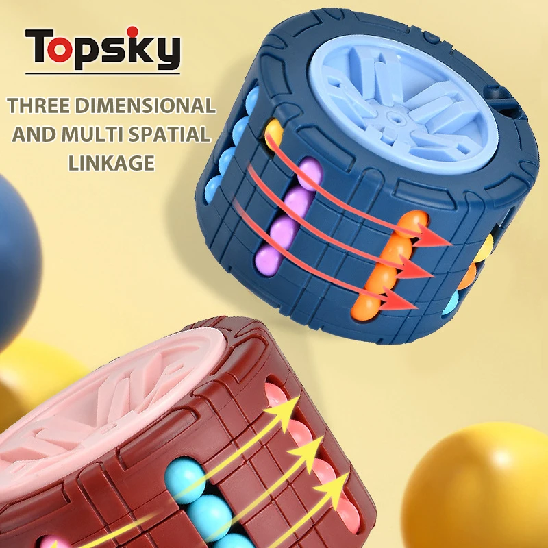 Funny Fingertip Spinning Rotating Bean Cube 3D Car Tires Bean Fingertip Toys Stress Relief Spin Bead Puzzles Spinner Slide Cube