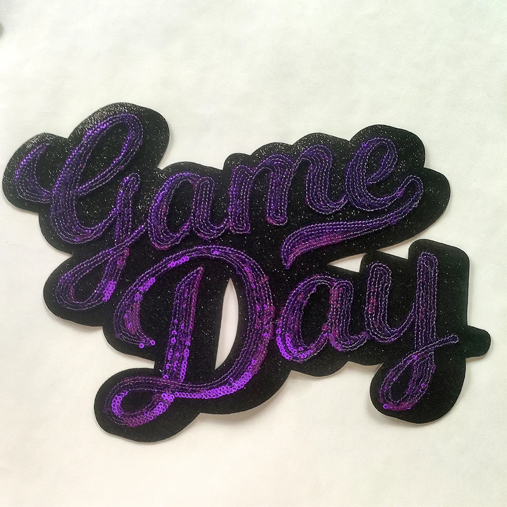 game day patch Custom wholesale gameday large Chenille glitter sequin Embroidery iron on glitter sequin Patches For Clothes
