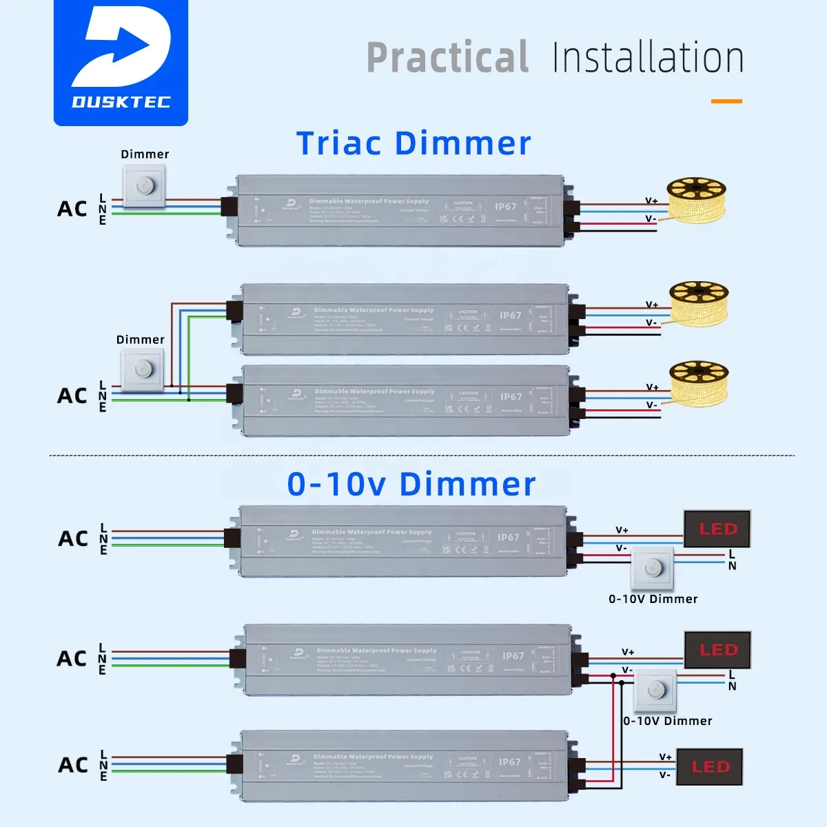 Dusktec водонепроницаемый 8330mA 8,33 Amp 100 Вт постоянное напряжение 170-260Vac 12Vdc Triac 0/1-10V затемняемый светодиодные импульсный источник питания светодиодного табло