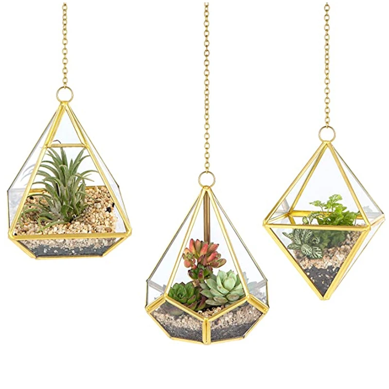 Factory Price Glass Geometric Shaped Terrarium Glass Jar With Lid Succulents Plant Hanging Terrarium Vase