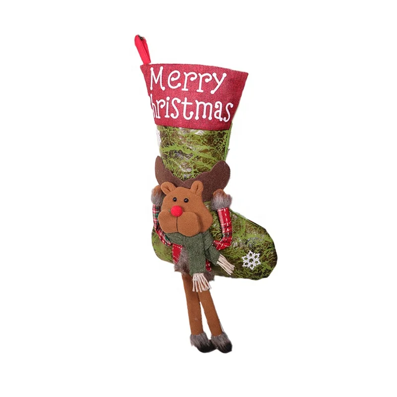 red christmas stocking decoration supplies with 3D Santa Claus for Christmas Eve