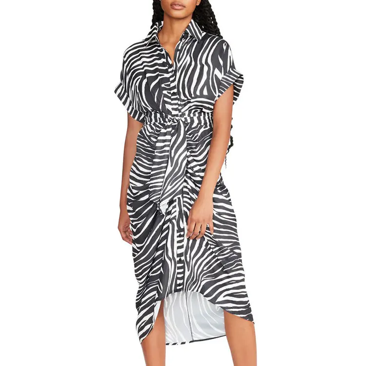 Custom Summer Sexy Women Punjabi Designer African Zebra Animal Print Maxi Dress for Ladies