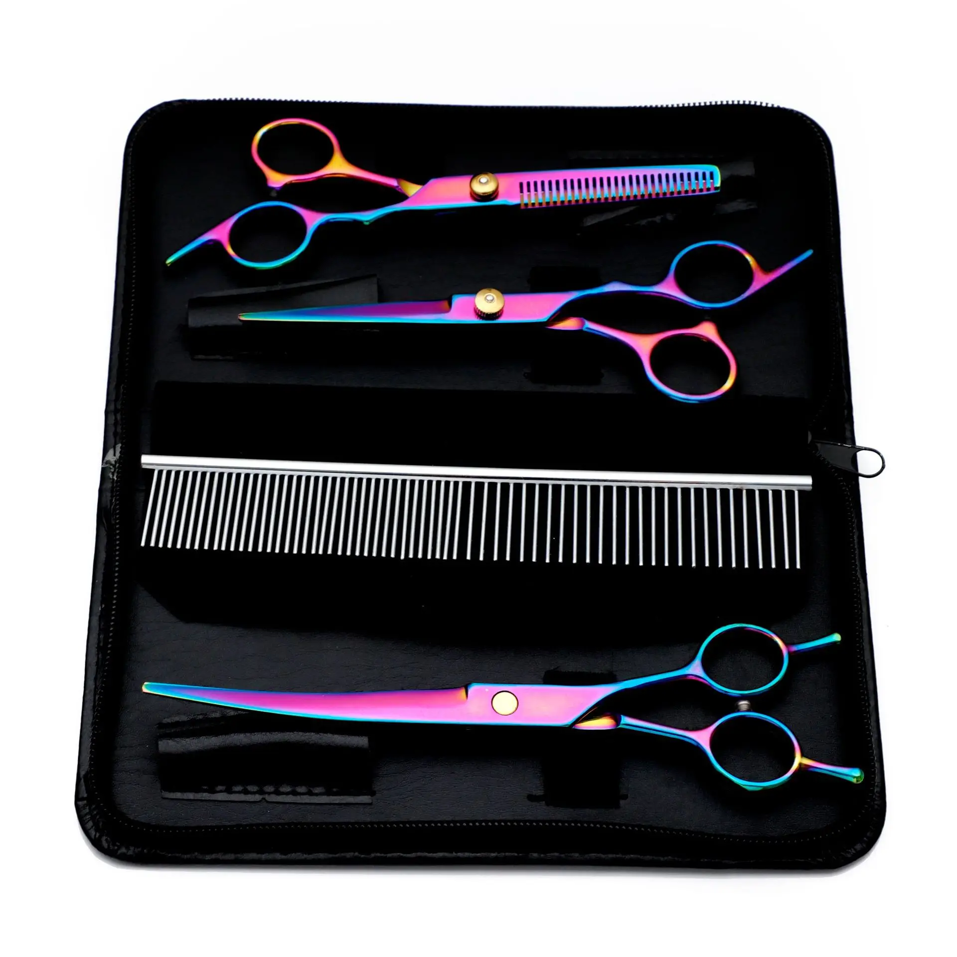 Factory straight cut upward bending downward bending pet grooming scissors set 6 inch pet scissors set pet scissors