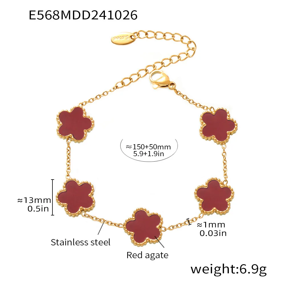 High Quality Lucky Black White Clover Bracelet Gold Non Tarnish Waterproof 316L Stainless Steel Leaf Clover Bracelet