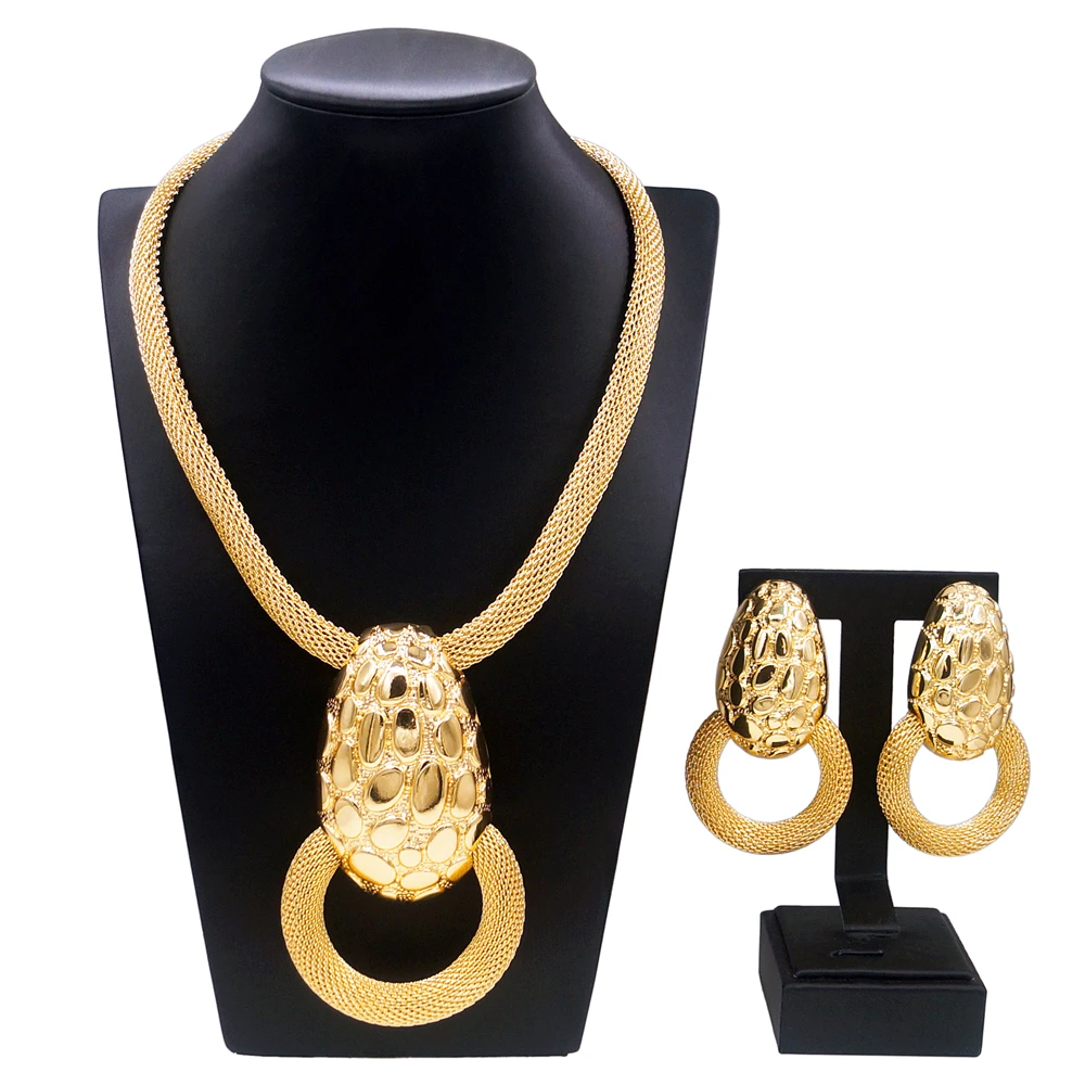 latest hot sale factory fashion factory Brazilian Italian Dubai gold plated wedding party bridal gift gold plated Jewelry Set