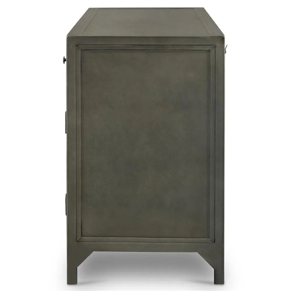 
Vintage Iron TV Unit Industrial Loft Glass Door Iron Metal TV Media Cabinet Low Board Entertainment Media Storage Cabinet 