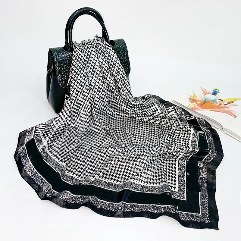 Женский дизайнерский шелковый шарф 90*90 см, квадратный атласный шелковый шарф с принтом «гусиная лапка»