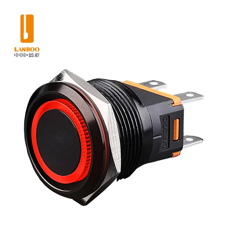 Metal Push Button Switch Manufacturer LANBOO High Current Switch 22MM/25MM  15A Long Life IP65 2NO  Anodize Black Buttons