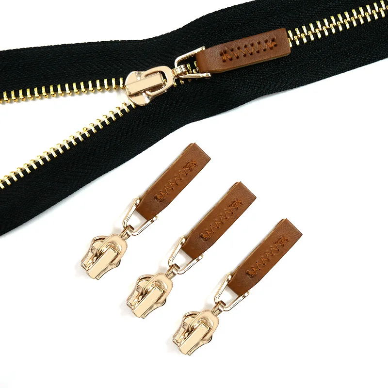 HVV high quality  #5 metal zipper slider with leather puller