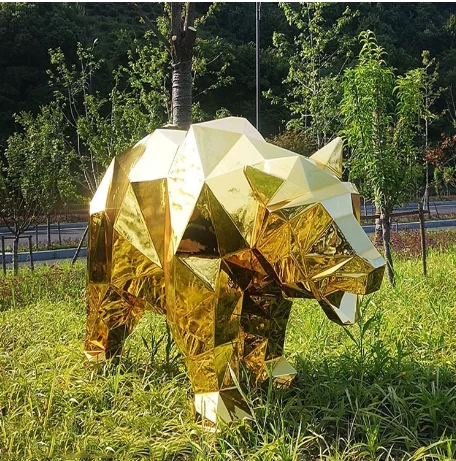 stainless steel geometric animal sculpture metal bear gold sculpture for sale