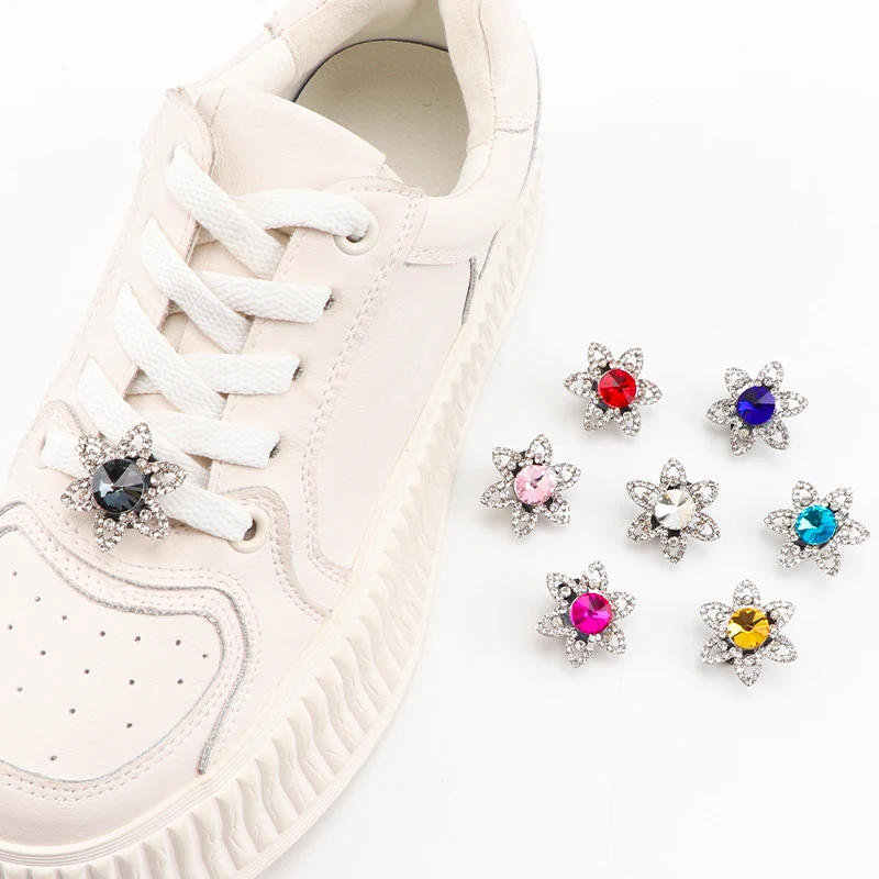 Rhinestones Shoe Charms Shoelaces Charm for Sneakers Shoelace Decorations Flower Fancy Crystal Buckle Bling Accessories for Girl